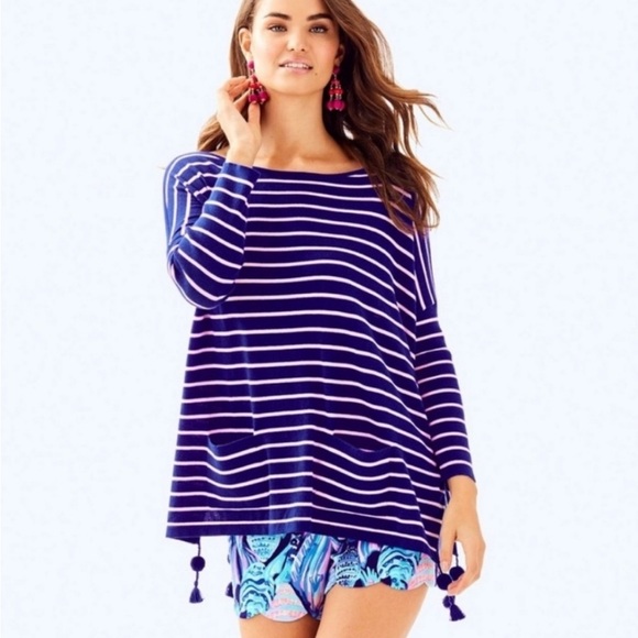 Lilly Pulitzer Tops - Lilly Pulitzer ELBA COOLMAX SWEATER Poncho Pullover Tassel XS